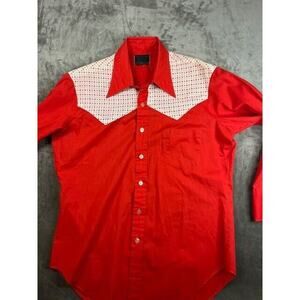 Sears RED Western Wear‎ Cowboy Mens Long Sleeve Shirt 16.5 - 34 - Vintage 1970s